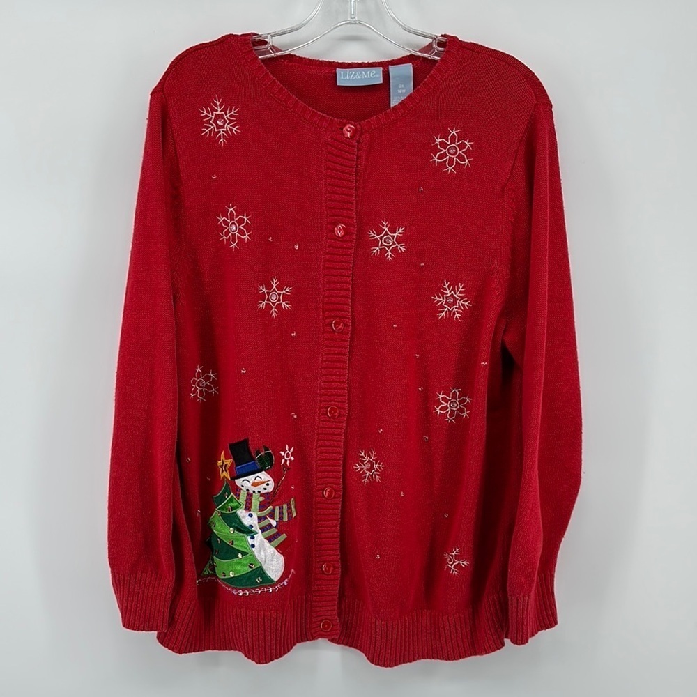 Liz&Me Red Christmas Cardigan Sweater with Snowflake Design‎ Sz 0X/16W